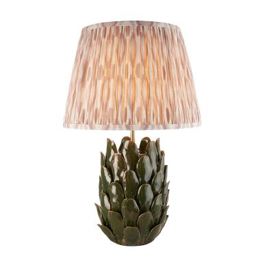 Layered Leaf And Ikat 35cm Neutral Shade Table Lamp With Round Ivory Ceramic Base
