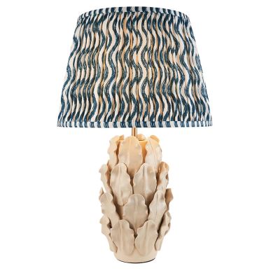 Layered Leaf And Ripple 35cm Marlin Blue Shade Table Lamp With Ivory Ceramic Base