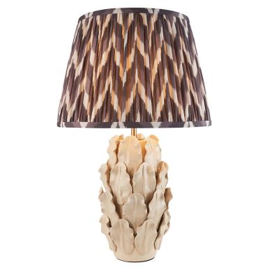 Layered Leaf And Zigzag 35cm Pearl Grey Shade Table Lamp With Ivory Ceramic Base