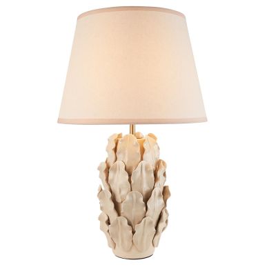 Layered Leaf And Ivy 35cm Vintage White Shade Table Lamp With Ivory Ceramic Base