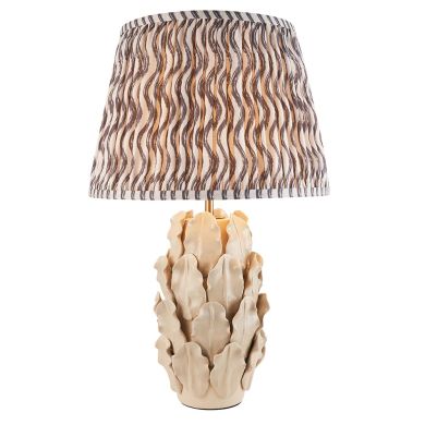 Layered Leaf And Ripple 35cm Pearl Grey Shade Table Lamp With Ivory Ceramic Base