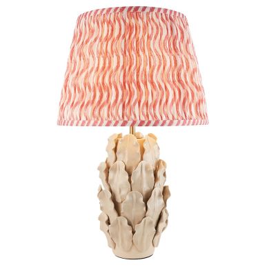Layered Leaf And Ripple 35cm Coral Pink Shade Table Lamp With Ivory Ceramic Base