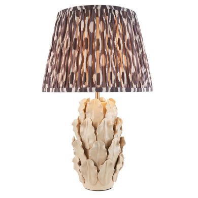 Layered Leaf And Ikat 35cm Pearl Grey Shade Table Lamp With Ivory Ceramic Base