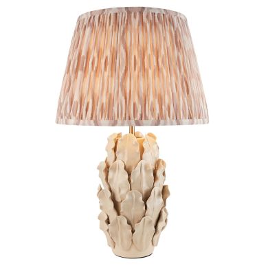 Layered Leaf And Ikat 35cm Neutral Shade Table Lamp With Ivory Ceramic Base