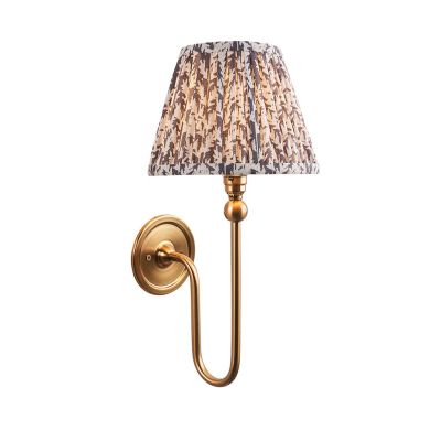 Santiago And Leaf 20cm Pearl Grey Shade Wall Light In Brushed Aged Brass