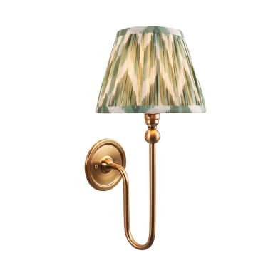 Santiago And Zigzag 20cm Cotswold Green Shade Wall Light In Brushed Aged Brass