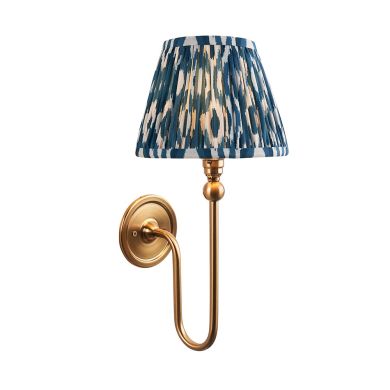 Santiago And Ikat 20cm Marlin Blue Shade Wall Light In Brushed Aged Brass