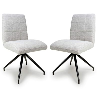 Laurel Smoke Grey Boucle Fabric Dining Chairs In Pair