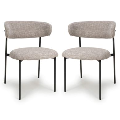 Marisa Oatmeal Tweed Fabric Dining Chairs In Pair