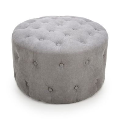 Verona Round Linen Effect Pouffe In Light Grey