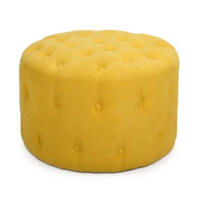 Verona Round Linen Effect Pouffe in Sunny Yellow