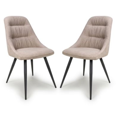 Corinth Natural Linen Effect Fabric Dining Chairs In Pair