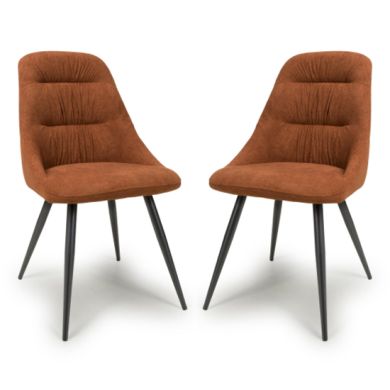 Corinth Burnt Orange Linen Effect Fabric Dining Chairs In Pair