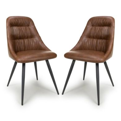 Corinth Tan Leather Effect Dining Chairs In Pair