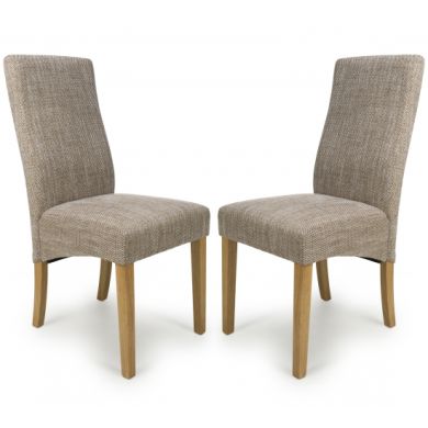 Bailey Oatmeal Tweed Fabric Dining Chairs In Pair