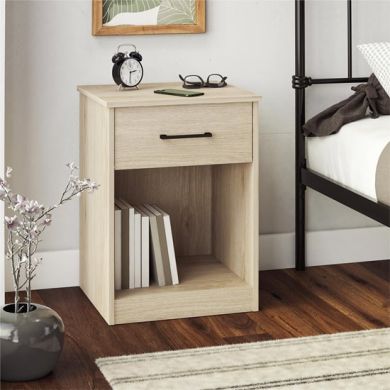 Brez Wooden Bedside Cabinet With 1 Drawer In Light Oak