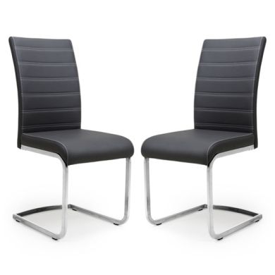 Callisto Black Leather Effect Dining Chairs In Pair