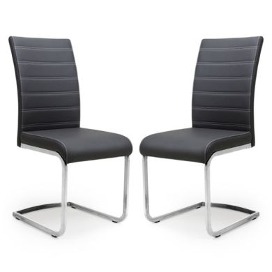 Callisto Black Leather Effect Dining Chairs In Pair