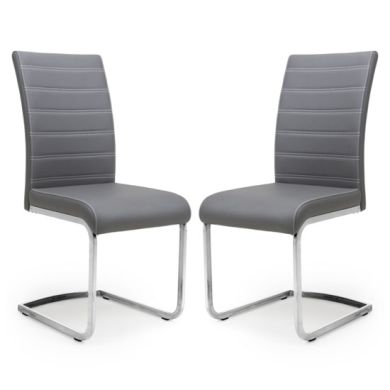 Callisto Grey Leather Effect Dining Chairs In Pair