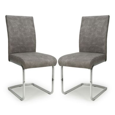 Callisto Light Grey Suede Effect Dining Chairs In Pair