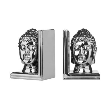 Koper Ceramic Buddha Head Bookends In Silver
