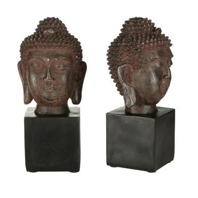Koper Polyresin Set Of Buddha Head Bookends In Rust Tone
