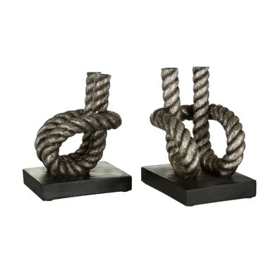 Koper Polyresin Set Of 2 Rope Bookends In Silver