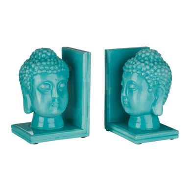 Koper Polyresin Set Of 2 Buddha Head Bookends In Turquoise