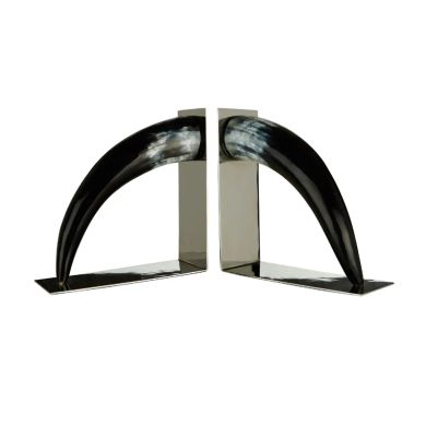 Koper Set Of 2 Buffalo Horn Bookends In Black