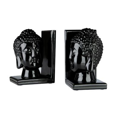 Hanford Polyresin Set Of 2 Buddha Head Bookends In Black
