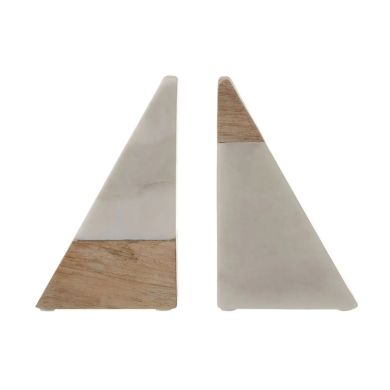 Sena Mango Wood And Marble Bookends In Natural And White