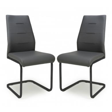 Cordoba Grey Leather Effect Dining Chairs In Pair