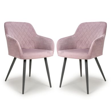 Marina Dusky Pink Brushed Velvet Dining Chairs In Pair