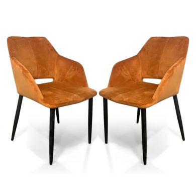 Nero Burnt Orange Brushed Velvet Dining Chairs In Pair