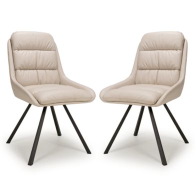 Arnhem Swivel Cream Leather Effect Dining Chairs In Pair