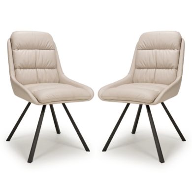 Arnhem Swivel Cream Leather Effect Dining Chairs In Pair