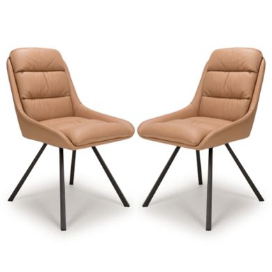 Arnhem Swivel Tan Leather Effect Dining Chairs In Pair