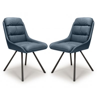 Arnhem Swivel Midnight Blue Leather Effect Dining Chairs In Pair