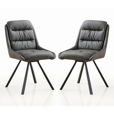 Arnhem Grey Leather Effect Dining Chairs In Pair
