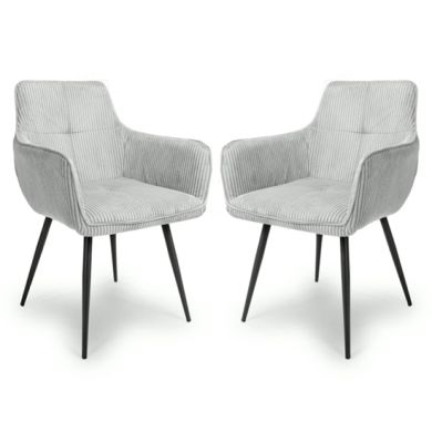 Denver Light Grey Corduroy Fabric Dining Chairs In Pair