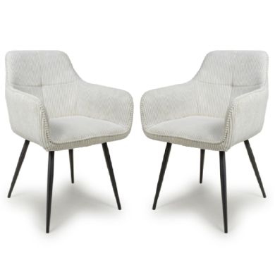 Denver White Corduroy Fabric Dining Chairs In Pair