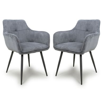 Denver Dark Grey Corduroy Fabric Dining Chairs In Pair