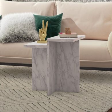 Brielle Wooden Side Table In White Faux Marble Effect