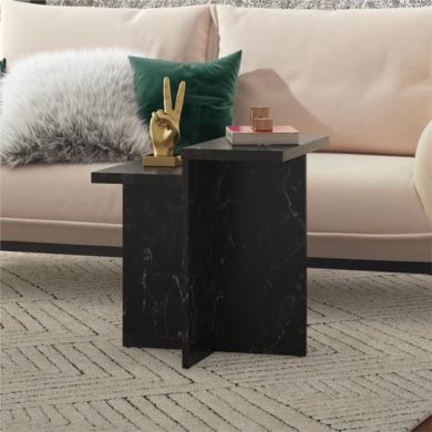 Brielle Wooden Side Table In Black Faux Marble Effect