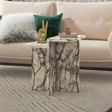Brielle Wooden Side Table In Onyx Faux Marble Effect