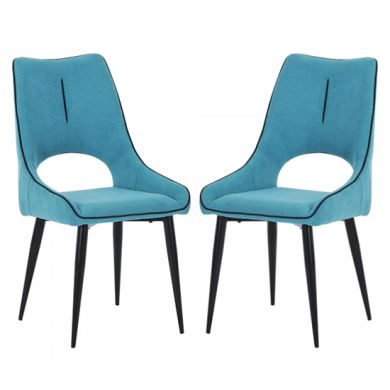 Lima Blue Chenille Effect Dining Chairs In Pair