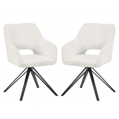 Lincoln Swivel White Boucle Fabric Dining Chairs In Pair