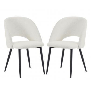 Atlanta White Boucle Fabric Dining Chairs In Pair