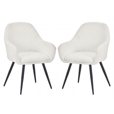 Olympia White Boucle Fabric Dining Chairs In Pair
