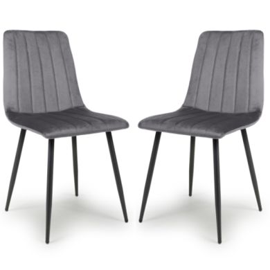 Lisbon Grey Brushed Velvet Dining Chairs In Pair